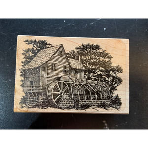 Stampscape Water Mill Wood Rubber Stamp - New - 142E